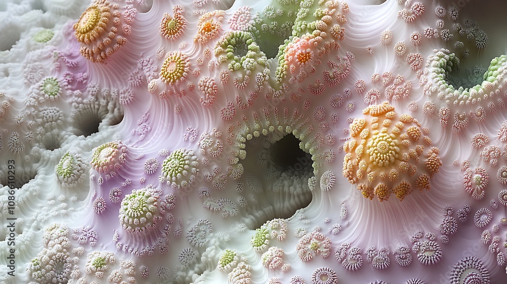 Poster dynamic visual representation of flowing binary code morphing in an abstract, colorful fractal lands