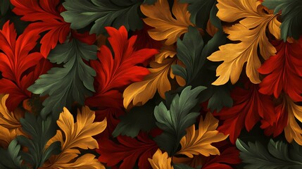 Retro red green gold leaf illustration poster background