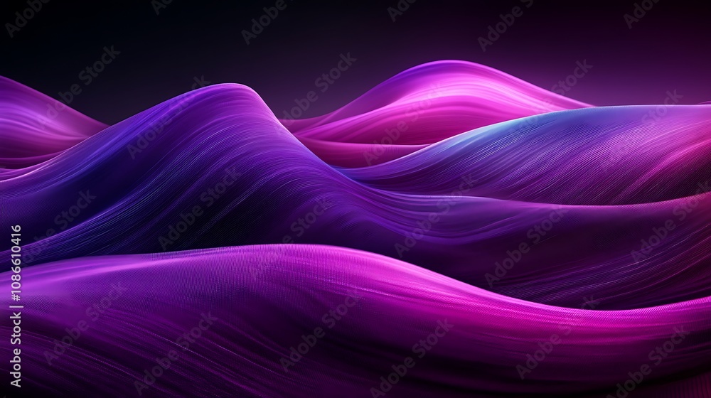 Poster flowing organic shapes in vibrant colors representing artificial dimensions and futuristic landscape