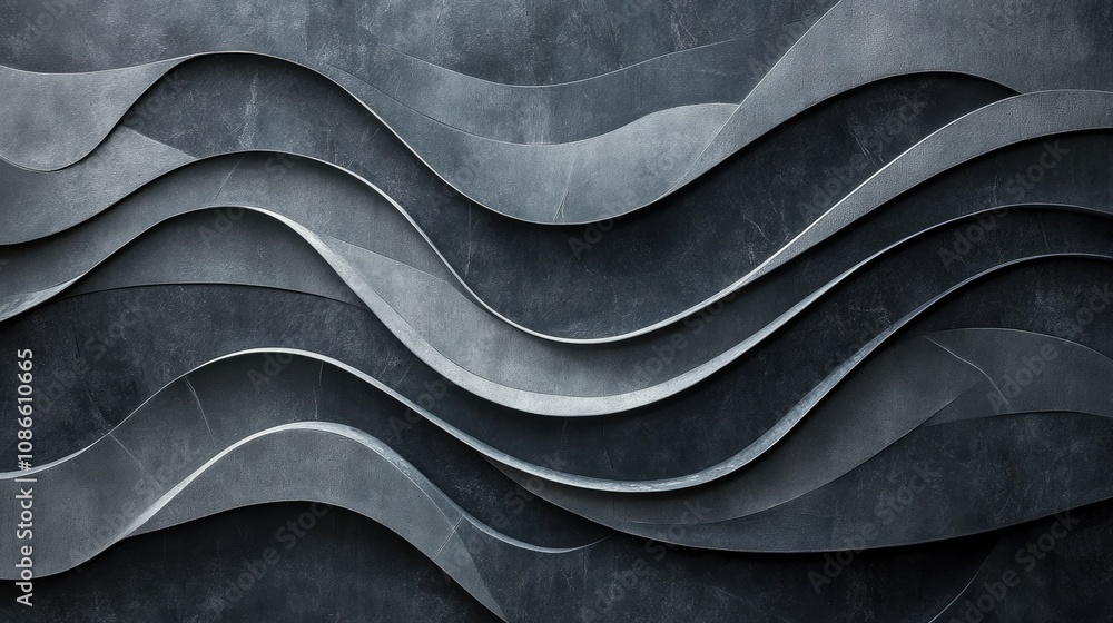 Aufkleber monochromatic abstract geometric waves in shades of grey, creating a smooth and sophisticated backgr
