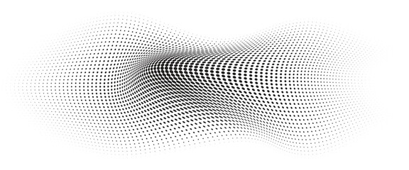 Flowing Wave Dot Halftone Pattern: Curve Gradient Shape on Transparent Background. Suitable for AI, Tech, Network, Digital, Science, and Technology Themes.