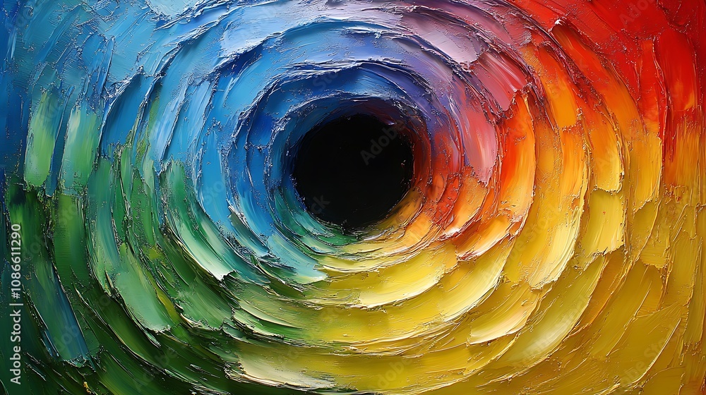 Poster vibrant radial patterns emerged from a central point in a multicolored swirl, capturing dynamic move