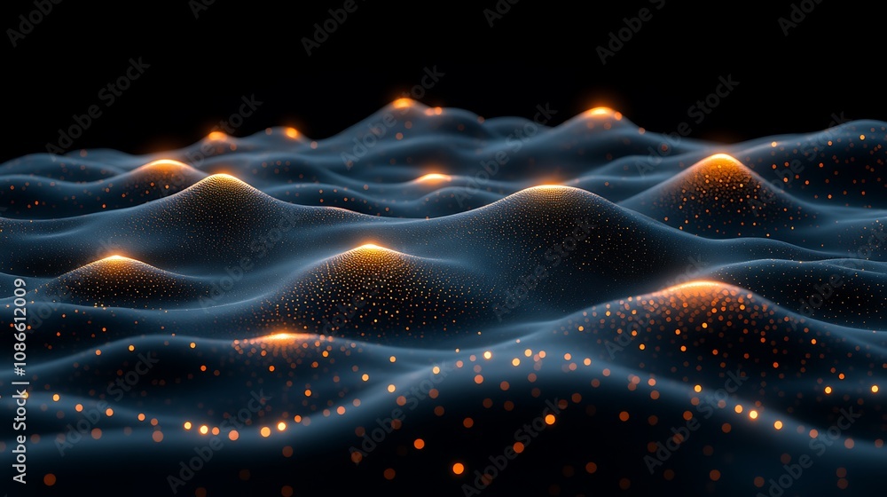 Poster colorful waves of light in a seamless flowing digital landscape representing vibrant movement and dy