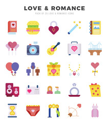 Love & Romance Flat icons collection. 25 icon set in a Flat design.