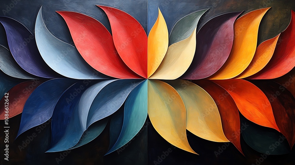Poster a vibrant and swirling burst of colorful petals inspired by the rainbow merging into an artistic dis