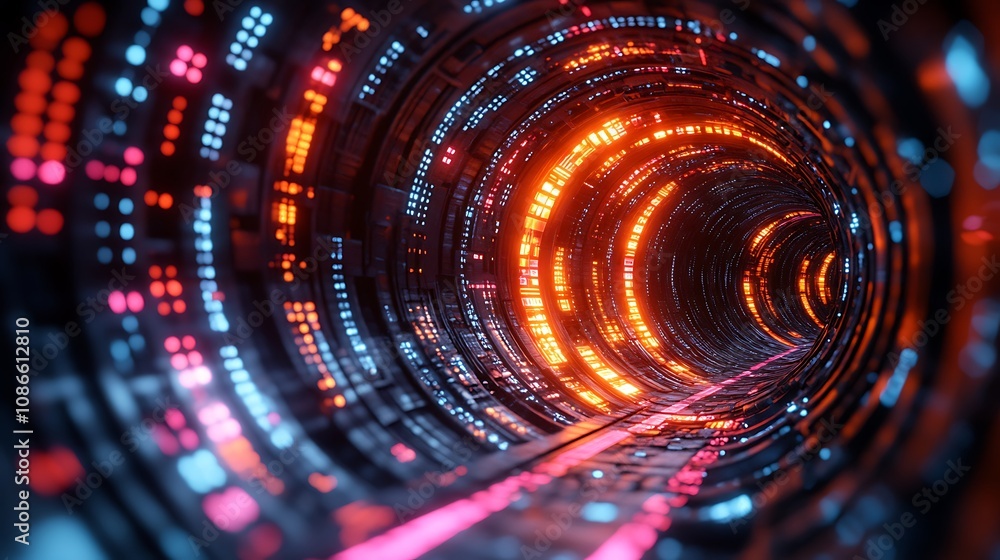 Aufkleber futuristic visual representation of cybernetic architecture showcasing a dynamic tunnel of light and