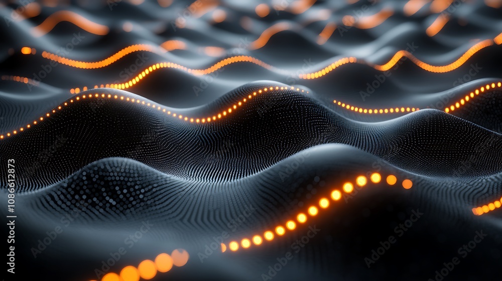 Poster abstract visual representation of cybernetic architecture featuring flowing curves and dynamic light