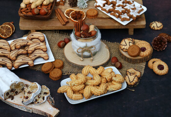 Various Christmas cookies and pastries for the Advent and Christmas season.