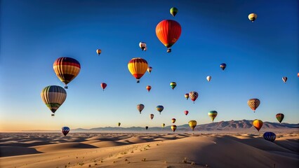 Obraz premium Hot Air Balloons Soaring Over a Desert Landscape at Sunrise