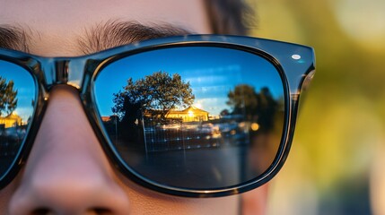 Green Energy Vision: Solar Panel Reflection in Sunglasses, Symbolizing Sustainable Future