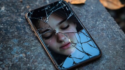 Shattered Screen Reflecting Teenager s Emotional Turmoil from Online Bullying