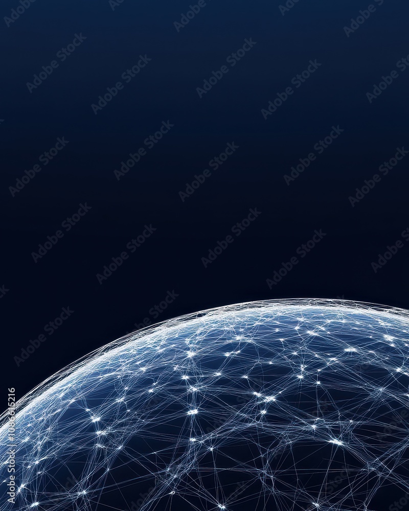 Poster a digital representation of a globe interconnected by glowing lines, symbolizing global connectivity