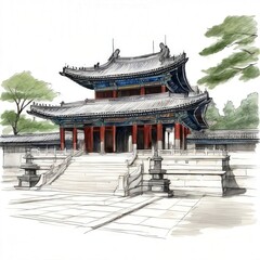 Fototapeta premium the AI Image Generator, Japanese Temple Pencil Drawing