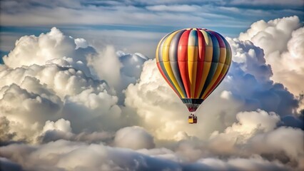 Fototapeta premium A Colorful Hot Air Balloon Soaring Above Fluffy Clouds