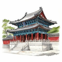 Obraz premium the AI Image Generator, Japanese Temple Pencil Drawing
