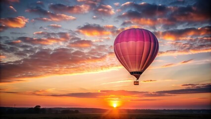Obraz premium Hot Air Balloon Ascending at Sunset with a Golden Sky