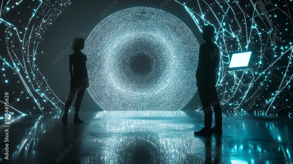 Poster futuristic interaction with digital display.