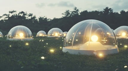 Illuminated domes in a serene outdoor setting