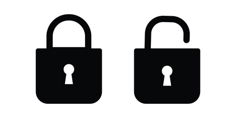 Locked and unlocked padlock icon collection. Set of close and open locks.