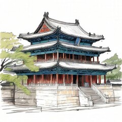 Obraz premium the AI Image Generator, Japanese Temple Pencil Drawing