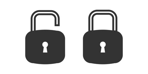 Locked and unlocked padlock icon collection. Set of close and open locks.