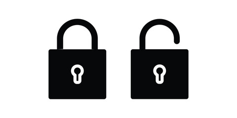 Locked and unlocked padlock icon collection. Set of close and open locks.