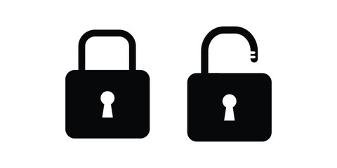 Locked and unlocked padlock icon collection. Set of close and open locks.
