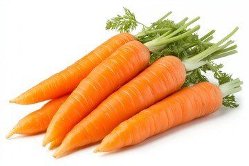 Carrots isolated. Carrot on white background. Three carrots with green leaves. With clipping path. Full depth of field.