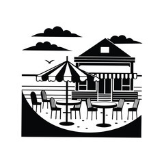 Naklejka premium Coastal Serenity Black and White Beach Scene Artwork 