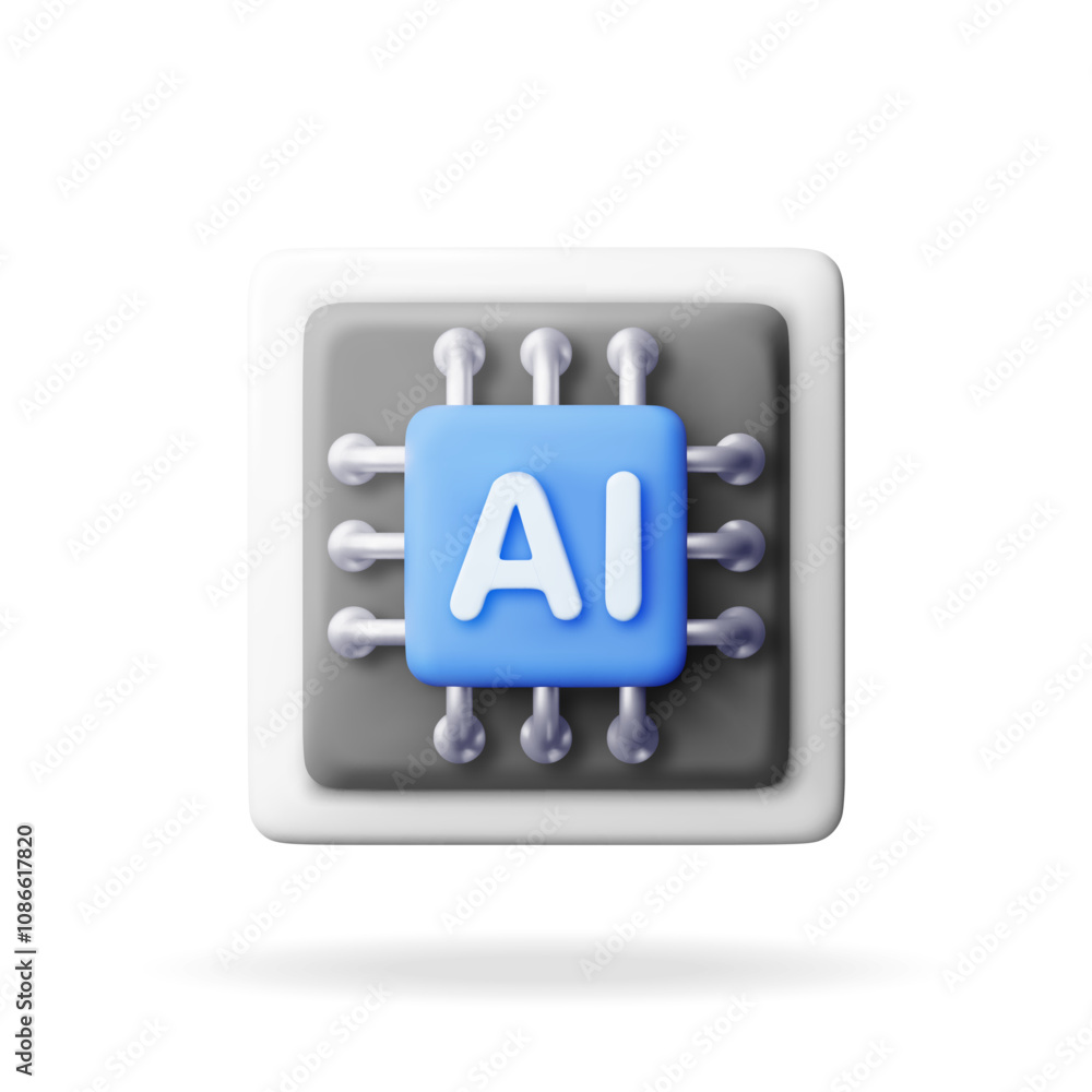 Poster 3d ai chip isolated on white. render artificial intelligence chipset set icon. ai processor in busin