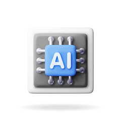 3d AI Chip isolated on white. Render artificial intelligence chipset set icon. AI processor in business, science and work. Computer semiconductor part. Technology and engineering. Vector illustration
