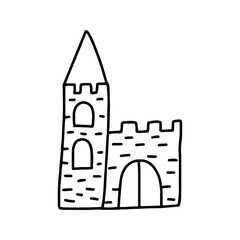 Castle, fortress in doodle style. Vector isolated on white background.