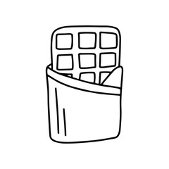 Chocolate bar in doodle style. Vector isolated on white background.