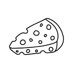 Piece of cheese in doodle style. Vector isolated on white background.