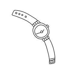 Wristwatch in doodle style. Vector isolated on white background.