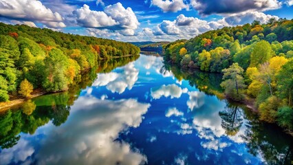 Naklejka premium Georgia's Sweetwater Creek lake, a breathtaking sky reflection.