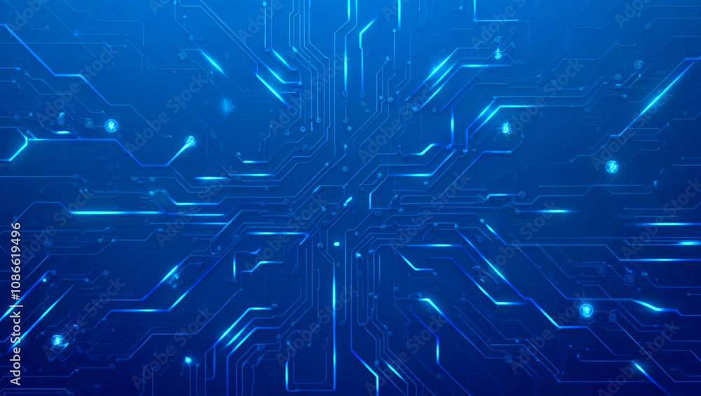 Poster futuristic vector illustration of a blue circuit board with intricate digital tech elements. circuit