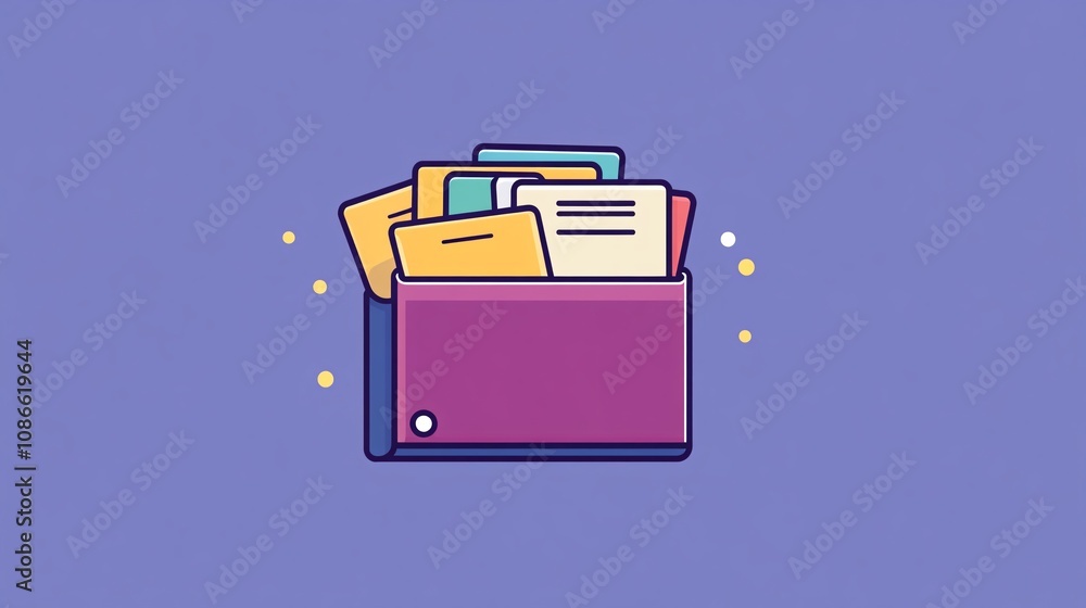 Poster icon of a file folder slightly open, showing papers inside