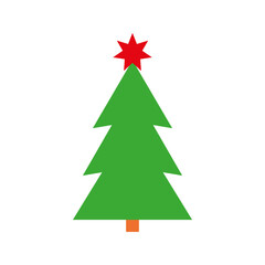 Fototapeta premium Minimalist Christmas Tree with Red Star. A simple illustration of a Christmas tree in a minimalist style, featuring a red star on top. Perfect for holiday cards, posters, packaging, and digital design
