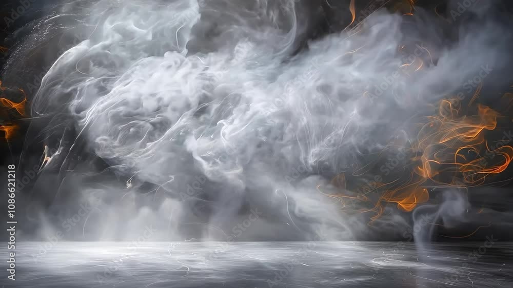 Poster a dynamic composition of swirling smoke and light, creating an abstract and atmospheric effect.