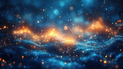 Obraz premium Abstract waves of blue and orange light create a mesmerizing, dreamy atmosphere.