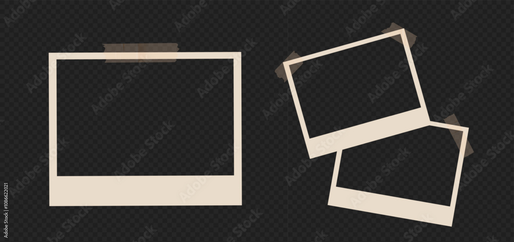 Poster vintage photo frame vector template setat the transparent bg as a png. realistic mockup for instant 
