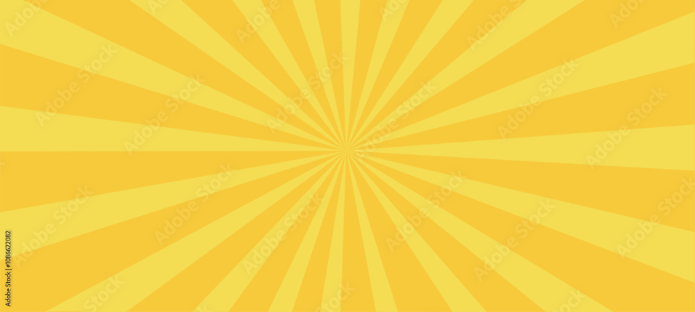 Poster Vector sunburst background with rays and burst of light. Retro radial pattern with sunshine and yellow glow. Bright, abstract design with a sunny texture.