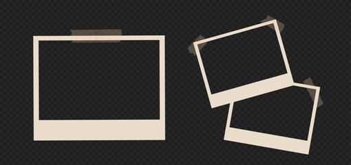 Vintage photo frame vector template setat the transparent bg as a png. Realistic mockup for instant photographs with blank retro borders.