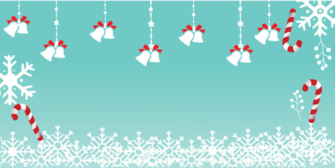 Christmas border or frame with fir branches, berries and candy isolated on snowy background. Vector illustration eps10