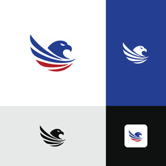 Red And Blue Eagle Head Logo Design Hawk Falcon Power Force Patriotic America Patriot Politics