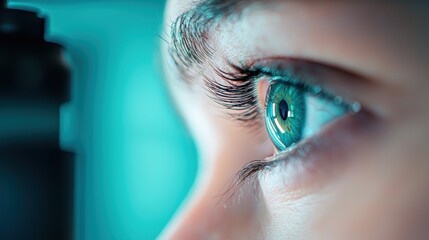 A medical technician carefully calibrates a laser eye surgery machine, the intricate design and delicate instruments showcasing the incredible precision of modern ophthalmology.