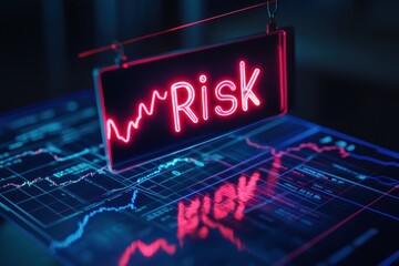 Fototapeta premium Flickering Neon Risk Sign: Highlighting Common Investing Mistakes Amid Market Volatility