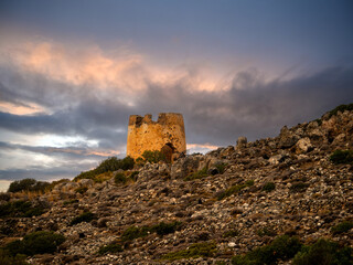 Fototapeta premium Abandoned tower fort outside Loutro, Crete, Greece
