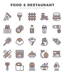 Set of Food and Restaurant Icons. Simple line art style icons pack.